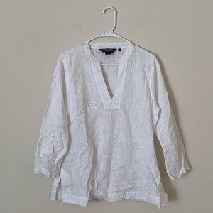 Women’s Vineyard Vines White Tropical Embroidered Blouse Size XL